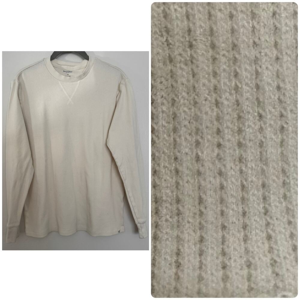 Burt's Bees Long Sleeve Waffle Knit Thermal Crewneck in Cream